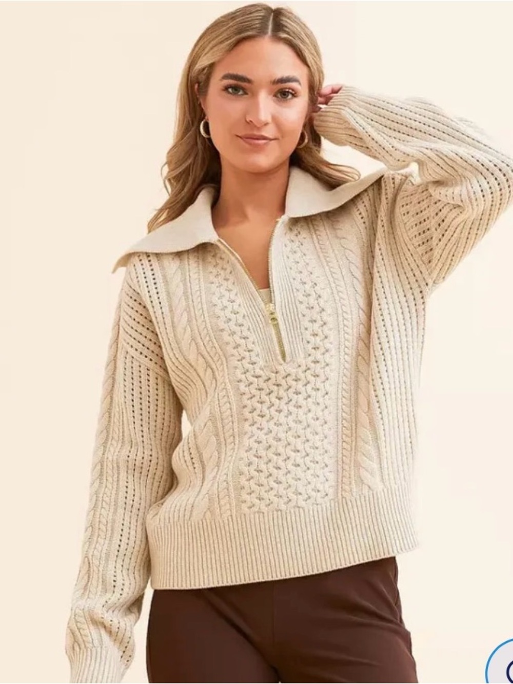 Varley CAMELLO RELAXED CABLE HALF ZIP TRUE KNIT BLEND